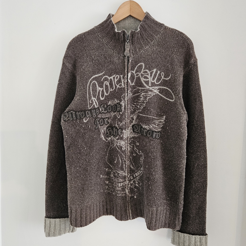 Vintage Y2K Projek Raw Zip-Up Sweater Mens Large Wool Gothic Grunge